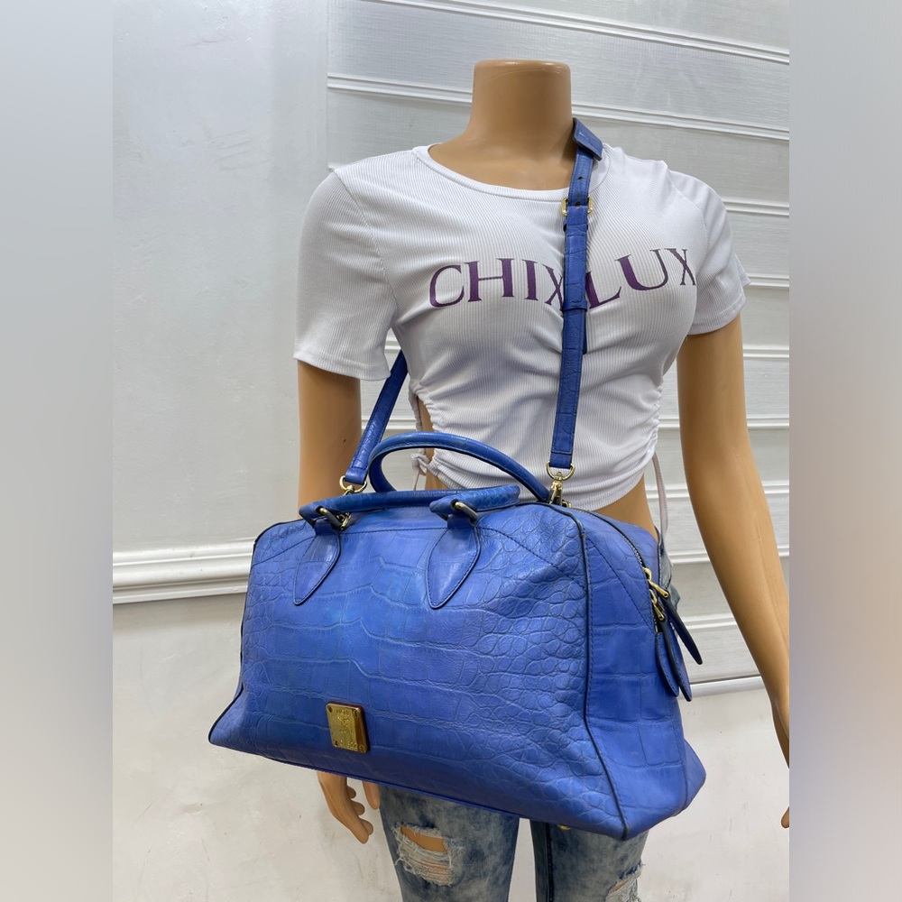 Mcm croc embossed leather bag